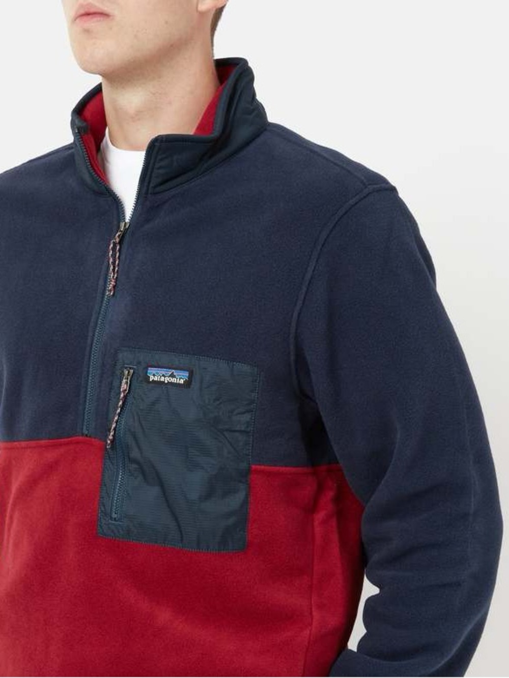 Patagonia Men’s Synchilla Snap-T Fleece Pullover Medium Navy Red Colorblock - Picture 2 of 6